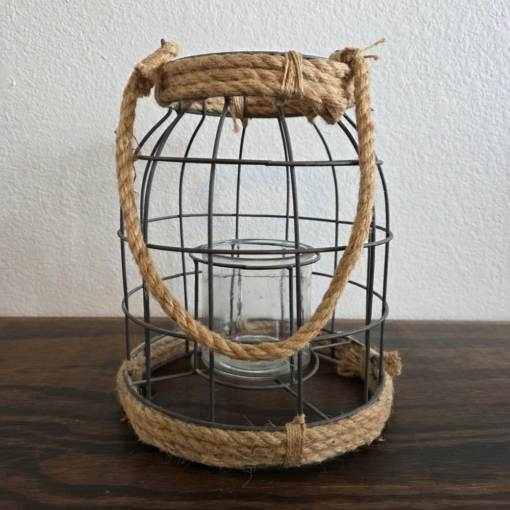 Metal Candleholder Extra Large Heavy Duty Wire And Rope‎ Hanging Or Display